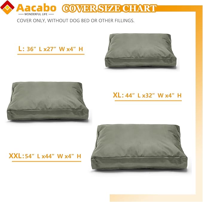 Replacement Dog Bed Cover,Heavy Duty Waterproof Removable 36" L x 27" W x 4" H Reusable Dog Bed Covers with Zipper.Grey Green,Cover Only