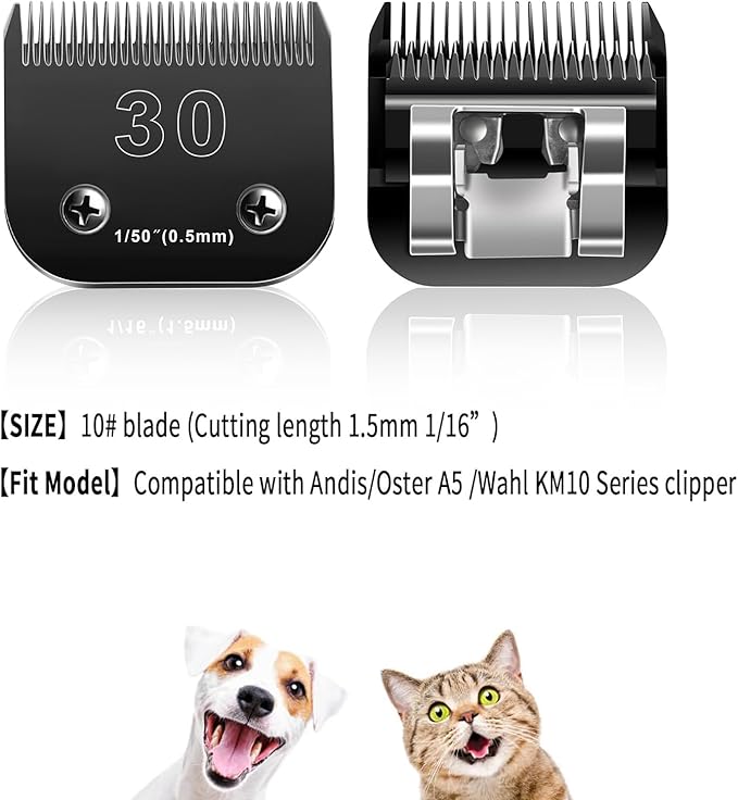 Audoc 30 Blades Dog Grooming Blades Compatible with Andis/Oster A5/Wahl KM-10 Series Dog Clippers,Detachable Clipper Replacement Blade,Black,(30#/3PC)
