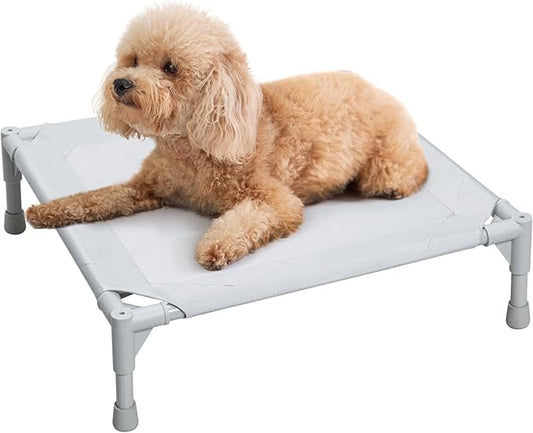Love&go Elevated Dog Bed with Metal Frame, Cooling Raised Pet Cot for Dog and Cat (Small-18.5x18.5x5.5 inch, S - Grey Bed)