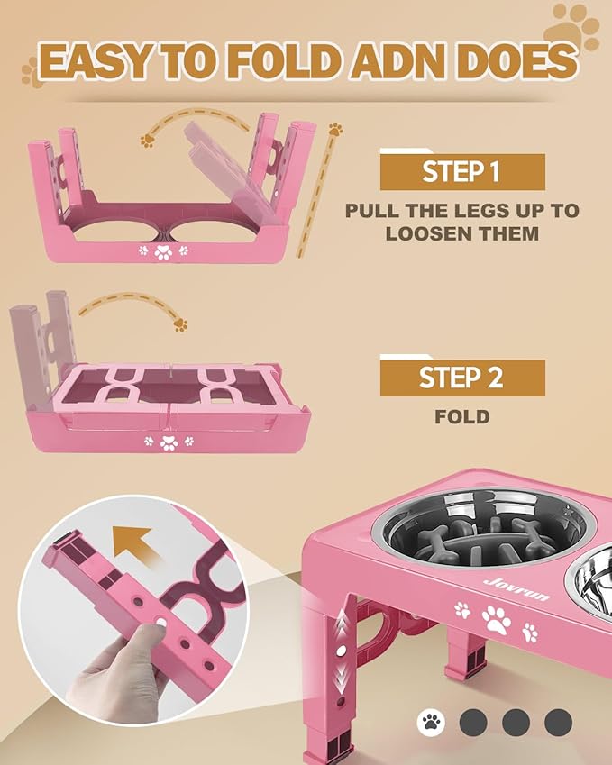 Elevated Dog Bowls, Dog Feeder with Stainless Steel Dishes & Slow Feeder Bowl, 5 Heights Adjustable Raised Stand for Medium Large, Food Dishes with Non-Slip Feet