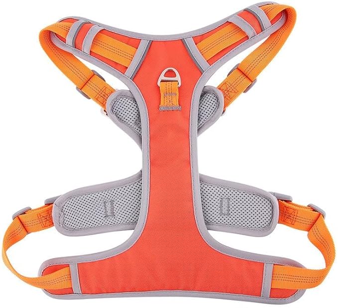 Adjustable Dog Harness - No Pull, Reflective, Soft Padded for Small, Medium, Large Dogs - Includes Leash Orange XL