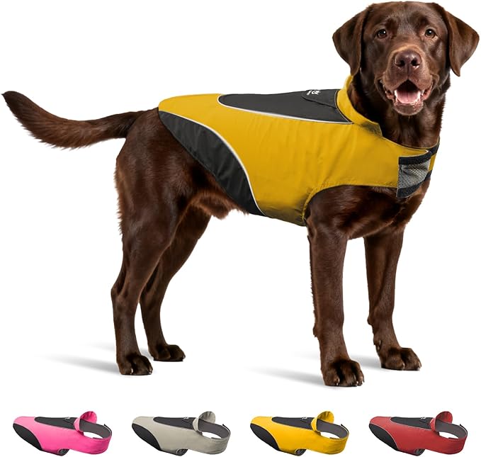 TSPRO Premium Dog Raincoat for Small/Medium Dogs, Waterproof Nylon, Reflective Strips, Easy-On Adjustable Hook & Loop Fastener, Leash Hole for Outdoor Walks (Yellow, L)