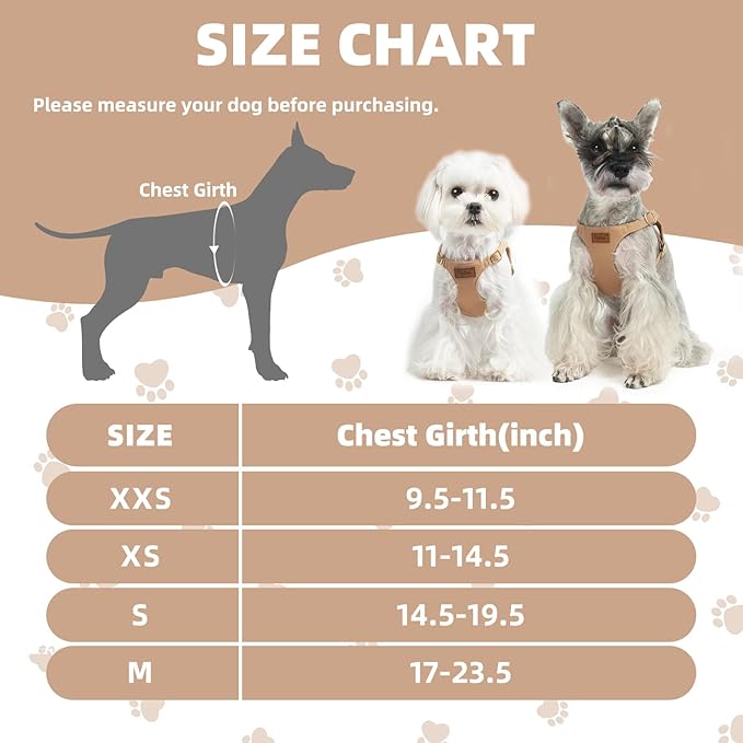 PUPTECK Dog Harness and Leash Set Small Sized, Step-in Cute Puppy Harness, Soft Lightweight Padded Vest, Escape Proof No Pull Pet Harnesses Easy for Walking, Khaki, S
