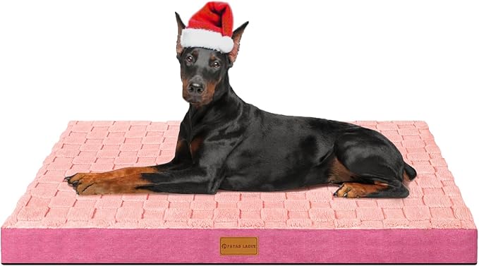 Patas Lague Orthopedic Jumbo Dog Bed for Extra Large Dogs 56''X40'', Waterproof Soft Warm Comfortable Egg Crate Foam Jumbo Pet Beds Mat with Removable Washable Cover and Nonskid Bottom, Pink