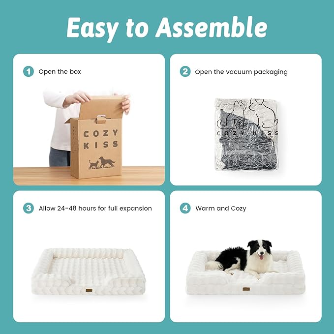 Orthopedic Dog Bed for Large Size Dog, Faux Fur Extra Large Pet Sofa, Foam Bolster Couch with Waterproof Lining Cover, Anti-Slip, Soft, Warm, Washable, C-Shaped, XL 44x32x7 inch, Beige