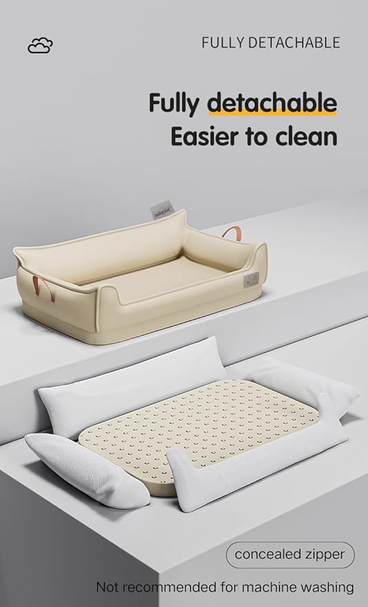 Waterproof Leather Memory Foam Dog Sofa Bed, Removable Orthopedic Dog Beds for Large Dogs, Durable Dogs Bed Couch with Non Skid Bottom for Different Pet Sizes (Beige, X-Large)