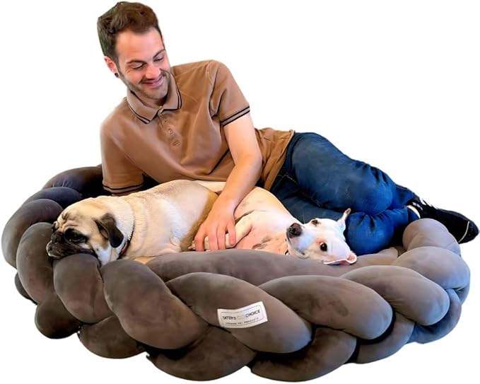 Tater's Choice 40" Dog Bed - Premium Braided Dog Bed - Luxurious and Durable Pet Beds with Plush Polyester Filling, Non-Slip Base, and Stylish Design, Washable Mattress, Charcoal Grey, 40 inch Large