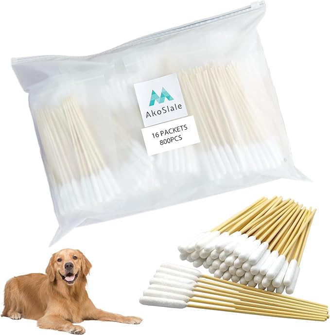 Dog Ear Swabs, 800 Count – 6-Inch Bamboo Cotton Swabs with Large Absorbent Tips for Pet Ear Cleaning, Wax Removal & Grooming,Resealable Pouch