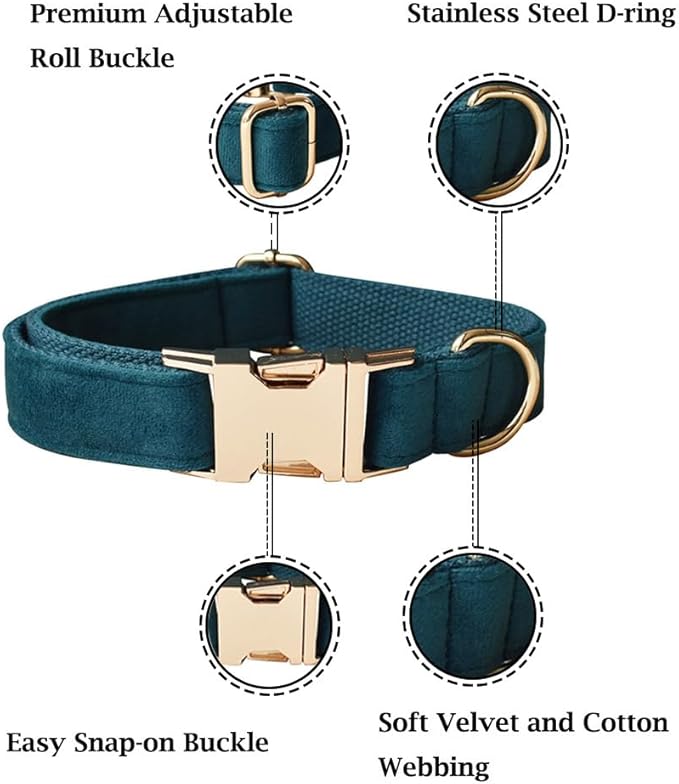 Velvet Dog Collar and Leash Set, Bright & Stylish Leash and Collar Set, Durable Pet Collars with Heavy Duty Quick Release Metal Buckle Adjustable for Samll Medium Large Dogs or Cats
