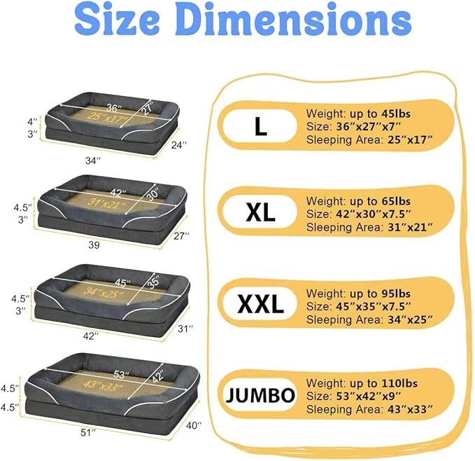 Large Orthopedic Dog Bed Washable - XL Dog Couch Sofa - Four Sides Dogs Beds Waterproof Non-Slip for Large Sized Dogs