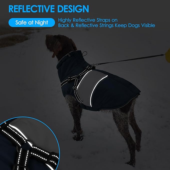 KOESON Dog Coat, Warm Dog Winter Coat for Giant Breeds, Waterproof Dogs Jacket with Harness, Reflective Pet Fleece Lined Puffer Jacket, Turtleneck & Windproof Coats for Great Dane, Golden Retriever