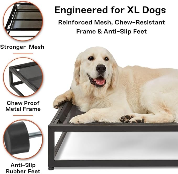 FUZI Up Pup Extra Large Elevated Dog Bed, Strong Indoor/Outdoor Raised Bed for Dogs, Chew-Proof & Durable, Breathable Design, XL Dog Cot, Extra Large Pet Bed, 45x30x9 Black