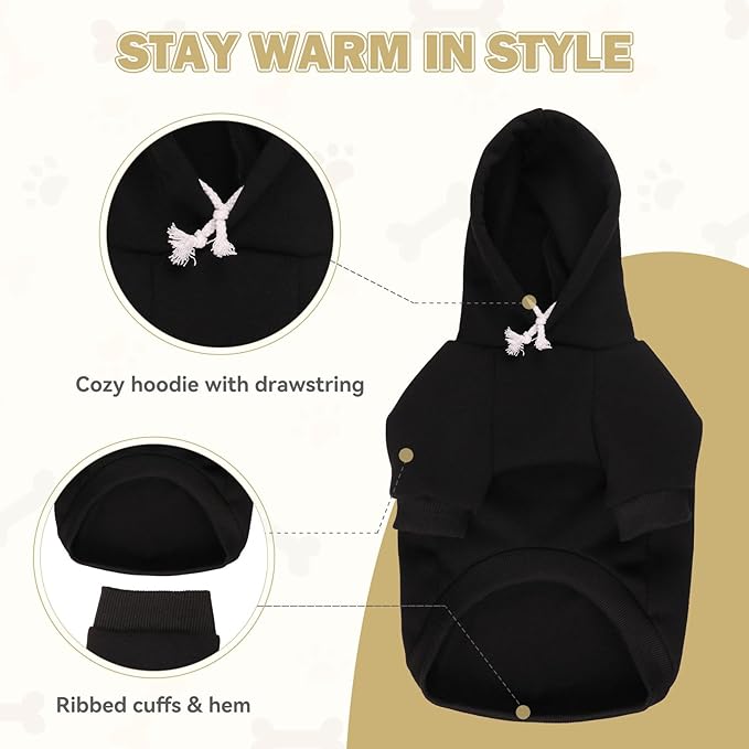 5XL Dog Sweaters for Large Dogs,Extra-Large Dog Hoodie,Cozy Fleece Interior Sweatshirt with Hood & Pocket,Leash Hole,Pet Clothes Sweater Hoodie for Large Dogs,Black&5XL