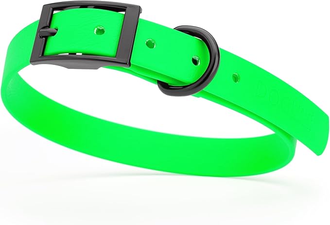 Dogline Biothane Coated Webbing Dog Collar with Black Metal Hardware: Durable Easy-Clean Everyday Collar for Dogs - Comfortable Adjustable Odor-Resistant Pet Collar, W1.5 x L16-20", Tropical Green