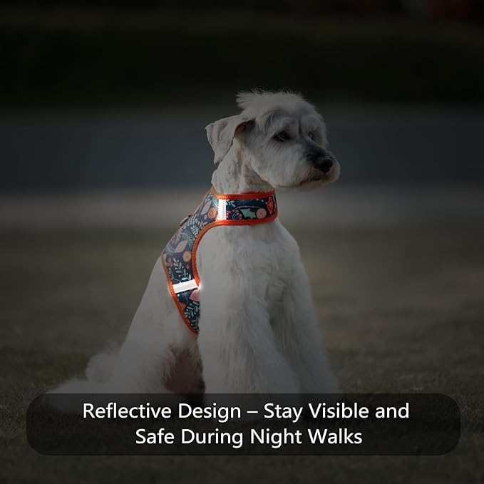 Dog Harness for Small Sized Dog,Hook-and-Loop Easy On/Off, Reflective Adjustable Soft Mesh Vest for Puppy (Navy Floral Print,XS)