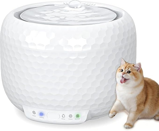 Cordless Cat Water Fountain with 5200mAh Battery, 1.8L/62oz Wireless Pet Fountain for Cats and Small Dogs, Ultra-Quiet Pump with 2 Flow Modes, White (ABS)