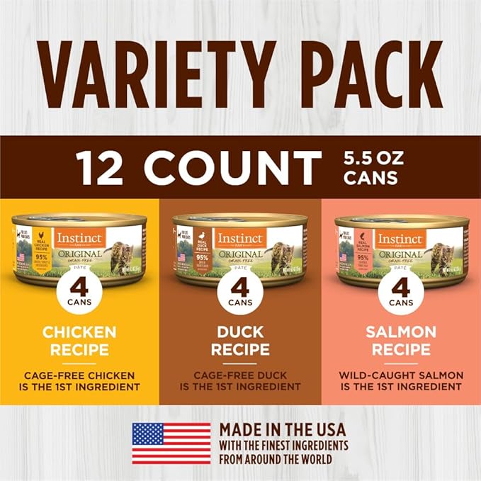 Instinct Original Pate Wet Cat Food, Grain Free Recipe - Variety Pack, 5.5 Ounce (Pack of 12)