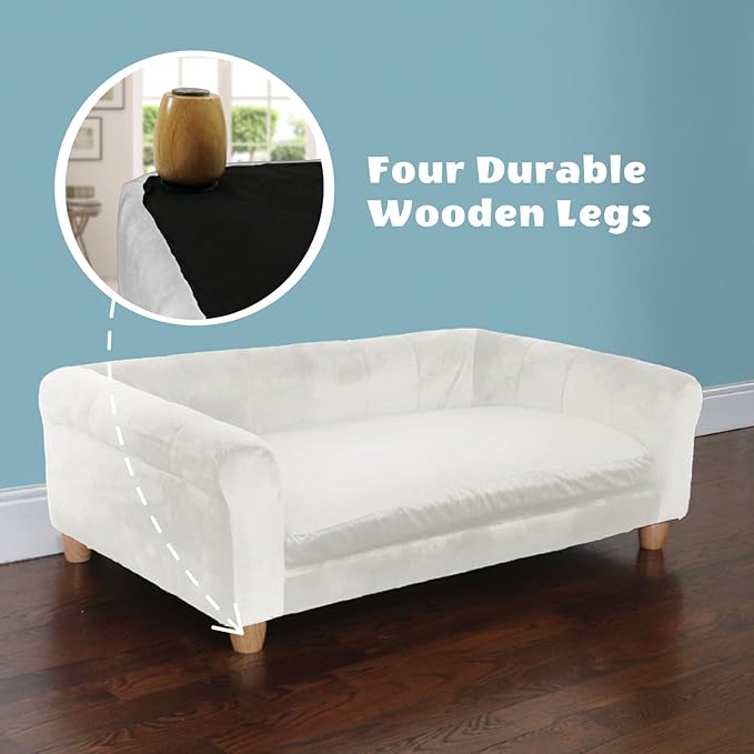Critter Sitters 42-In. Elegant Cream Faux-Velvet Rectangular Dog Sofa for Medium and Large Dogs, Durable Elevated Dog Sofa Bed, Comfortable Dog Couch, Modern and Stylish Dog Sofa for Large Dogs