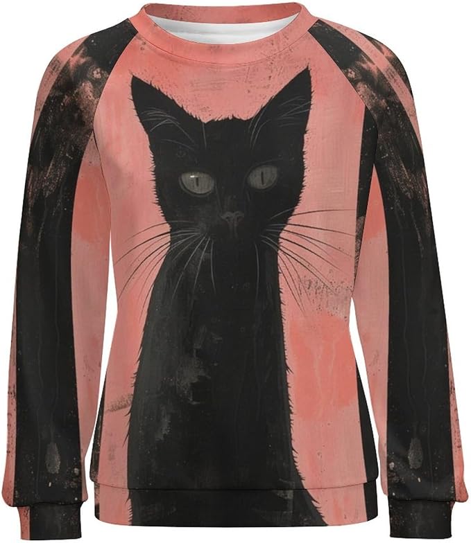 Biacolum Long Sleeve Shirts for Women Mid Century Retro Style Atomic Cat 3D Graphic Sweatshirts Fall Crewneck Pullover Top