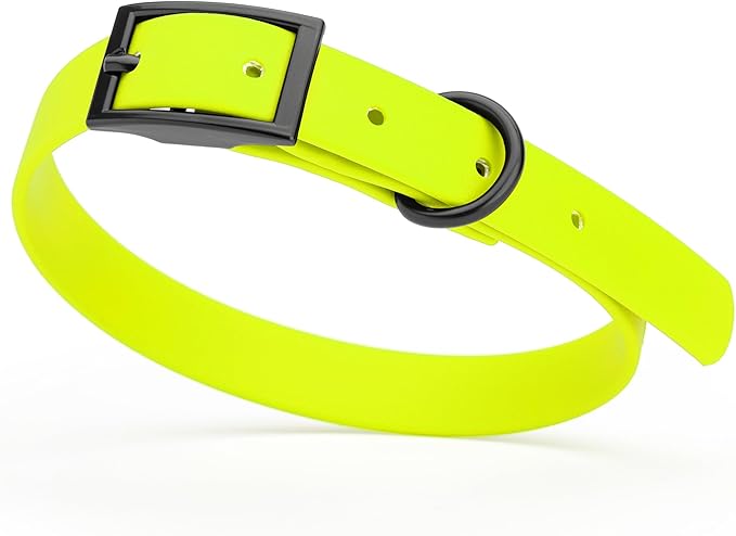 Dogline Biothane Coated Webbing Dog Collar with Black Metal Hardware: Durable Easy-Clean Everyday Collar for Dogs - Comfortable Adjustable Odor-Resistant Pet Collar, W5/8" x L12-15, Safety Yellow