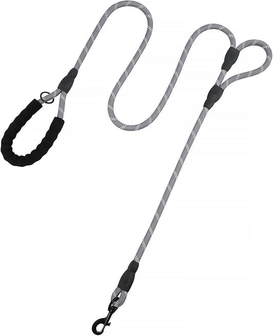 Plutus Pet Rope Dog Leash 6ft Long, Heavy Duty,Reflective Double Handle Leash for Safety Training, for Medium Large Dogs, Dual Handle Leads(Gray)