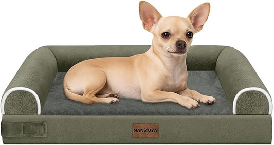Small Dog Bed Orthopedic Washable: Beds Bolster Small Sized Dogs Bed Egg Crate Foam Couch Sofa Waterproof with Removable Cover - Dark Green