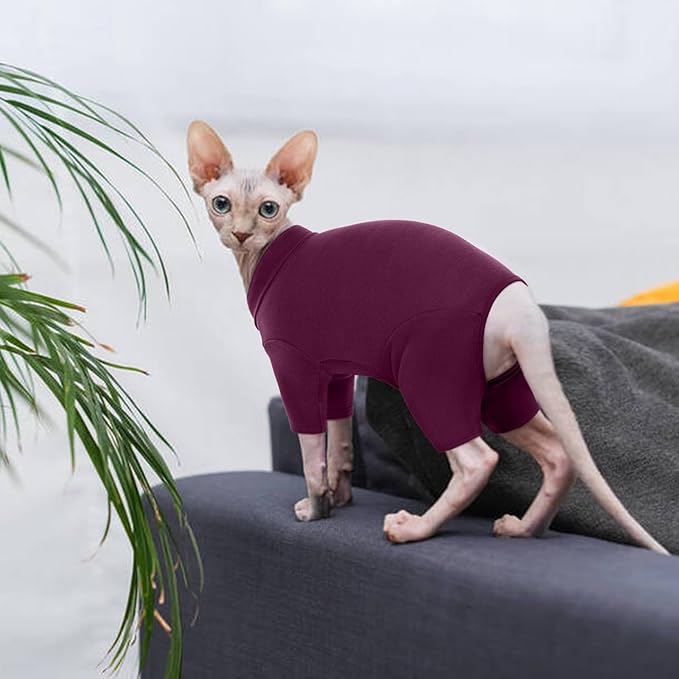 ROZKITCH Hairless Cat Clothes, Breathable Soft Jumpers for Sphynx Cats Only, Coat with Four Legs, Warm Sweater T-Shirt Pajamas Jumpsuit Vest Cornish Rex, Devon Rex, Peterbald Purple L