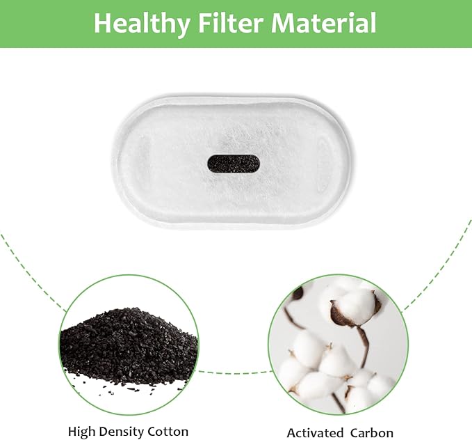 Cat Water Fountain Filters & Sponges, 8 Pack Replacement Filters for Stainless Steel 67oz/2L Adjustable Flow Pet Fountain