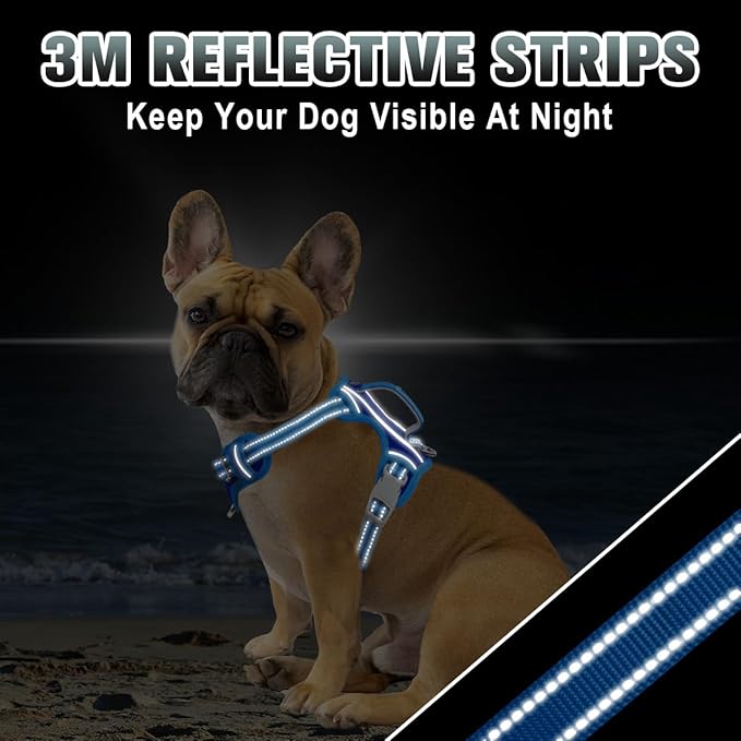 BARKBAY No Pull Dog Harness Large Reflective Dog Harness with Front Clip and Easy Control Handle for Walking Training Running with ID tag Pocket(Sapphire Blue & Blue,S)