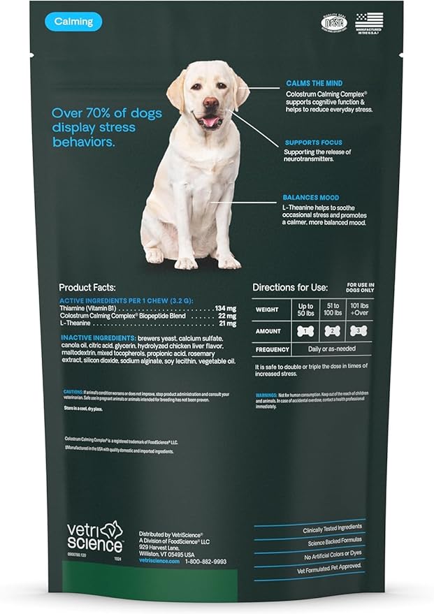 VetriScience Calm & Confident Chews, Composure Clinically Tested Calming Supplement for Dogs, Reduce Stress & Fear, Ideal for Thunderstorms, Fireworks & Travel, Chicken, 120 Count - New Look