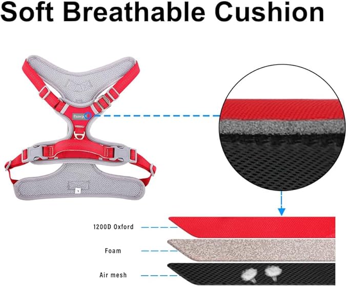 Adjustable Dog Harness - No Pull, Reflective, Soft Padded for Small, Medium, Large Dogs - Includes Leash Red S