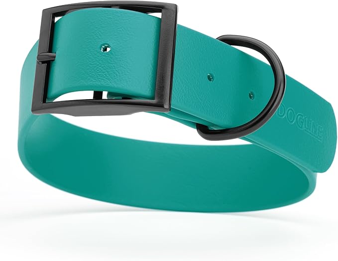 Dogline Biothane Coated Webbing Dog Collar with Black Metal Hardware: Durable Easy-Clean Everyday Collar for Dogs - Comfortable Adjustable Odor-Resistant Pet Collar, W1.5 x L20-24", Blue Aqua