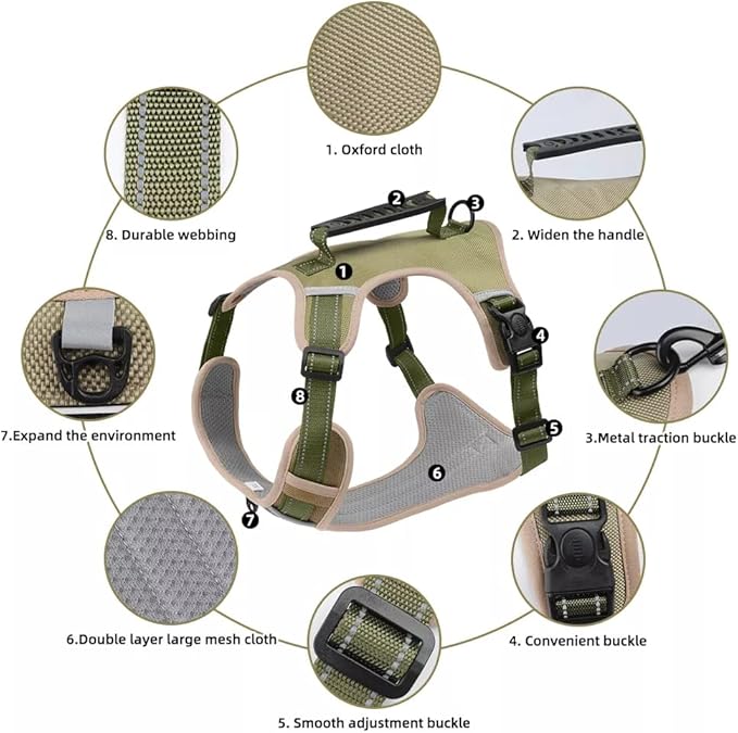 Dog Harness No Pull Adjustable Reflective,for Medium and Large Small Dog with Leash 59.06in (Khaki, L)