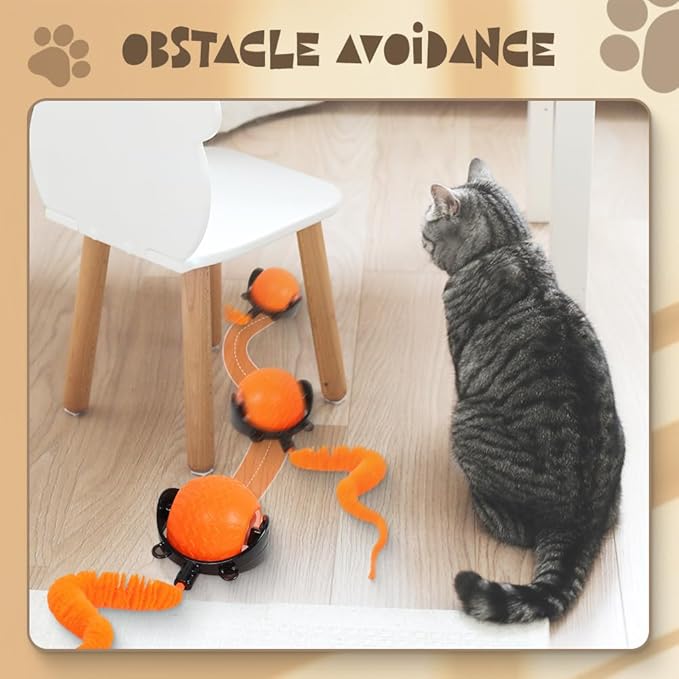 Interactive Cat Ball Toy, 2026 New Cats Ball Toys with Cord Imitation Mouse, Smart Self Rolling Pet Toys for Bored Indoor Adult Cats (Orange)