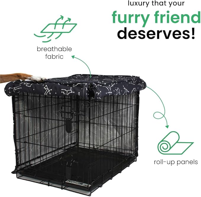 Molly Mutt Rocketman Dog Crate Cover, 100% Cotton Canvas Cover with 2 Roll-Up Panels, Ideal for Dog or Cat Crate, Durable, Washable, and Free of Harmful Chemicals, 42" x 28" x 31"
