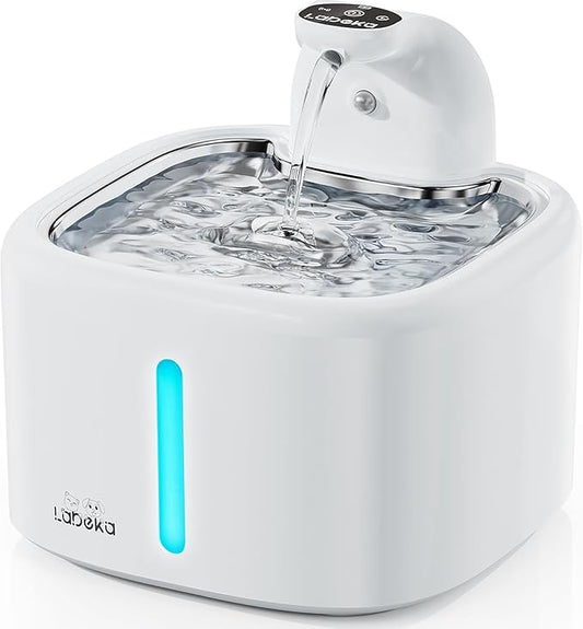 Wireless Cat Water Fountain Stainless Steel, 118oz/3.5L Cordless Automatic Pet Water Dispenser for Cats Indoor, with Motion Sensor, Ultra Quiet Pump, Rechargeable & Multi-Filtration-Silver