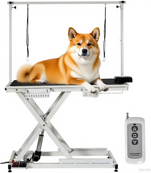 50" Large Dog Grooming Table, Heavy Duty Hydraulic Lift Dog Grooming Table with Aluminium Overhead Arm, Anti Slip Tabletop, 6 Usb Ports for Home and Salon, Maximum Capacity Up to 300Lb, White