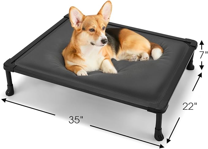Veehoo Chewproof Elevated Dog Bed, Durable Raised Pet Cot with Soft PP Cotton-Filled Waterproof Mat, Washable Padded Cot for Indoor, Outdoor & Camping, 35-Inch, Grey