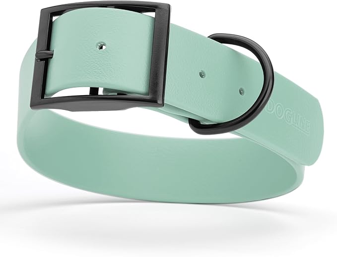 Dogline Biothane Coated Webbing Dog Collar with Black Metal Hardware: Durable Easy-Clean Everyday Collar for Dogs - Comfortable Adjustable Odor-Resistant Pet Collar, W1.5 x L16-20", Sage Green