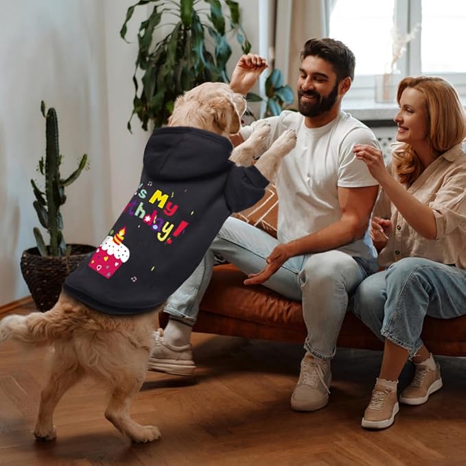 GreenJoy Dog Sweater Dog Hoodie Cold Weather Coat Hooded Sweatshirt for Puppies,Cats, Small Medium Large Dogs (Black(It's My Birthday), Small)