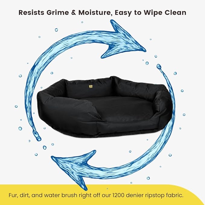 K9 Ballistics Tough Ripstop Oval Bolster Dog Bed, Calming Round Den Shape, Scratch Resistant, Machine Washable - Medium, Titanium Premium Finish