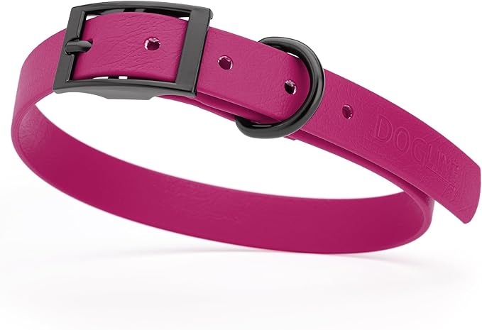 Dogline Biothane Coated Webbing Dog Collar with Black Metal Hardware: Durable Easy-Clean Everyday Collar for Dogs - Comfortable Adjustable Odor-Resistant Pet Collar, W3/4" x L15-18, Magenta Pink