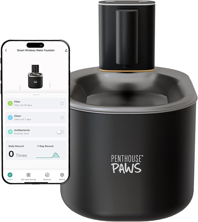Penthouse Paws Smart Wireless Cat Water Fountain, 3.5L/118oz Automatic Pet Water Dispenser with App Control, Ultra Quiet & Filtered Flow for Cat & Dog