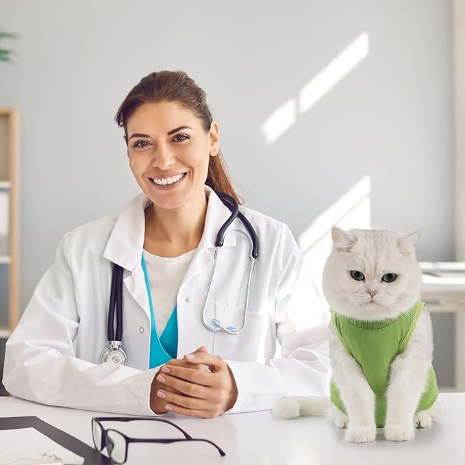 Avont Cat Recovery Suit - Kitten Onesie for Cats After Surgery, Cone of Shame Alternative Surgical Spay Suit for Female Cat, Post-Surgery or Skin Diseases Protection -Green(M)