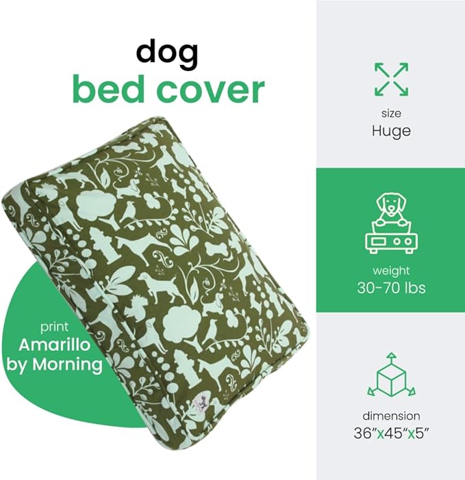 Molly Mutt Huge Dog Bed Cover, Amarillo by Morning, Olive Green & Light Blue 36"x45"x5"
