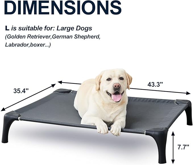 Elevated Dog Bed for Large Dogs, Easy to Assemble Durable Raised Dog Cot with Aluminum Alloy Frame, Breathable Mesh (Dark Grey)