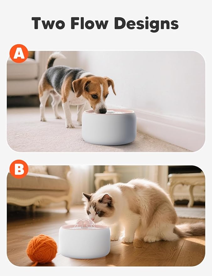 WOPET Ceramic Cat Water Fountain W03 Lite，3L/101oz Ceramic Pet Fountain，Automatic Water Fountain for Cats & Dogs, Fashion Cat Fountain with Ultra-Quiet Pump and Filter & Sponge White Orange