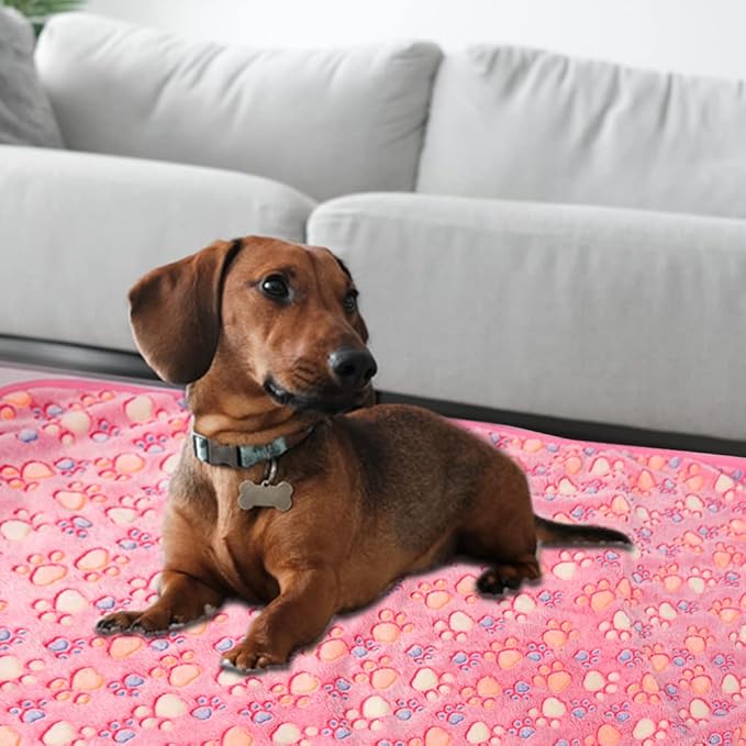 Rezutan Upgraded Dog Blankets for Large Dogs, Dog Cat Blankets Washable 40" x 50", Soft Pet Mat Throw Cover for Kennel Crate Bed, Cute Paw Pattern, Dog Blanket, Pet Blanket （1 Pack Pink）