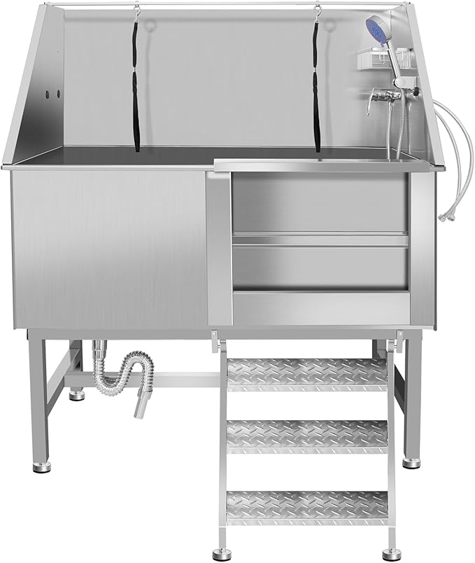 Stainless Steel Dog Washing Station For Large Dogs, Dog Grooming Tub For Home, Professional Dog Bathtub Bathing Station, Pet Wash Station, Dog Shower Tub With Stairs, Drain & Door