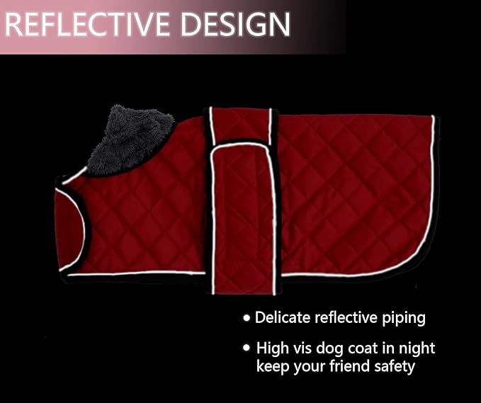 Geyecete Warm Thermal Quilted Dachshund Coat, Dog Winter Coat with Warm Fleece Lining, Outdoor Dog Apparel with Adjustable Bands for Medium, Large Dog-Red-XS